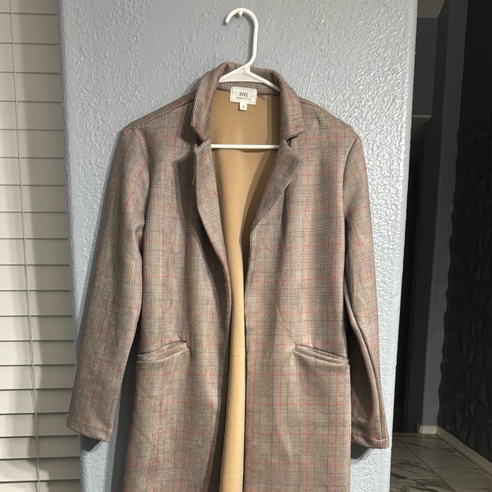 Women's Plaid Coat - Gray and Tan